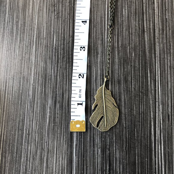 Antique Brass Feather Y-Necklace - Picture 3 of 4